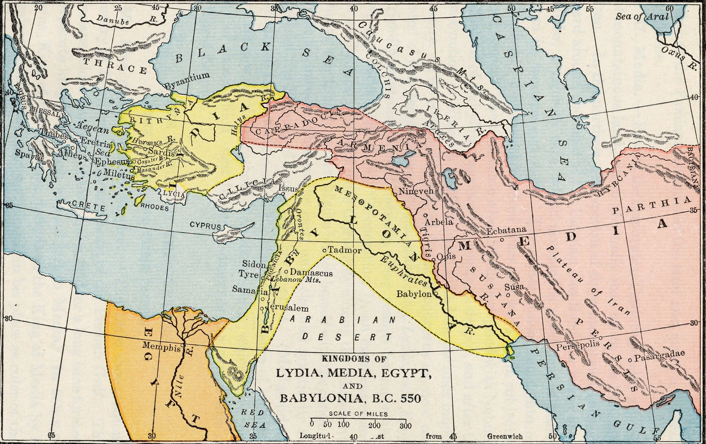 Kingdoms of Lydia, Media, Egypt and Babylonia, 550 B.C.