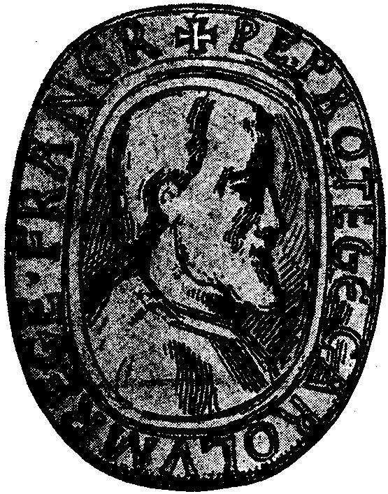 SEAL OF CHARLEMAGNE This is the nearest approach to a likeness of the greatest Franks. The inscription is much abbreviated: XPE PROTÉGÉ CAROLUM REGE(M) FRANC(O)R(UM), “Christ protect Charles the king of the Franks.” See legend of illustration on p. 235. The cross stands for an X. (The so-called) pictures of Charlemagne in many books are purely imaginative, by artists of later centuries.)