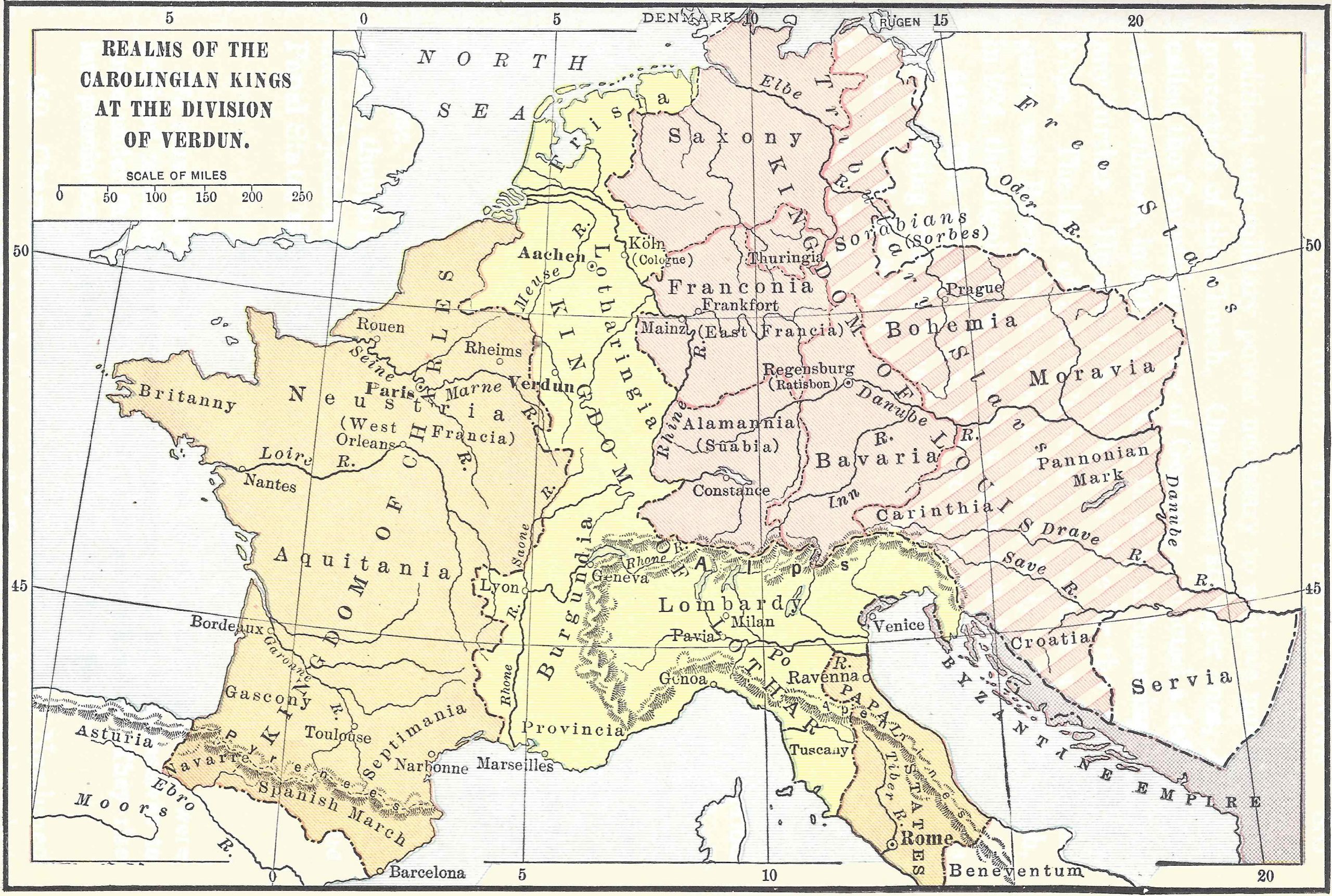 Realms of the Carolingian Kings at the Division of Verdun