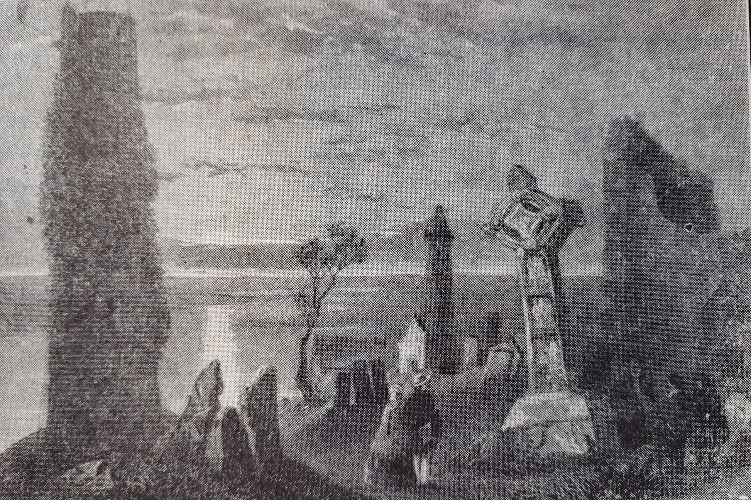 CLONMACNOISE, IRELAND (From an Irish wood engraving.) Once a famous monastery and school, founded in 544. The round towers served as a refuge during time of invasions. Their door was commonly high above the ground. Note the “Celtic Cross.” Many personages great in Irish history rest under these tombstones.