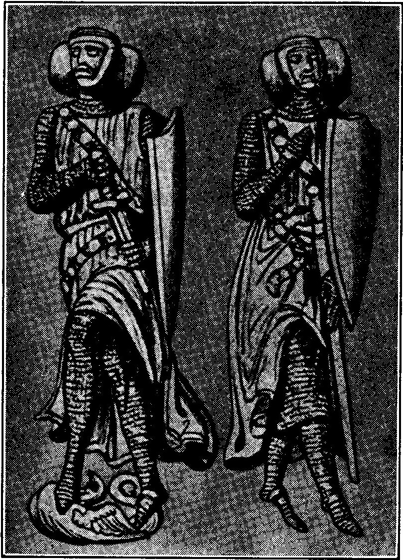 EFFIGIES OF KNIGHTS TEMPLAR From funeral slabs in the Temple Church, London. The crossing of the legs in funeral sculpture indicated a crusader.
