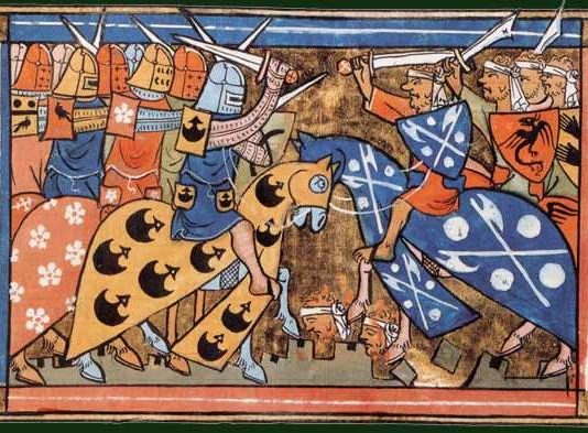 14th-century miniature from William of Tyre's Histoire d'Outremer of a battle during the Second Crusade, National Library of France, Department of Manuscripts, French 22495 fol. 154V