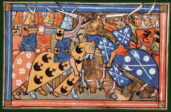 14th-century miniature from William of Tyre's Histoire d'Outremer of a battle during the Second Crusade, National Library of France, Department of Manuscripts, French 22495 fol. 154V